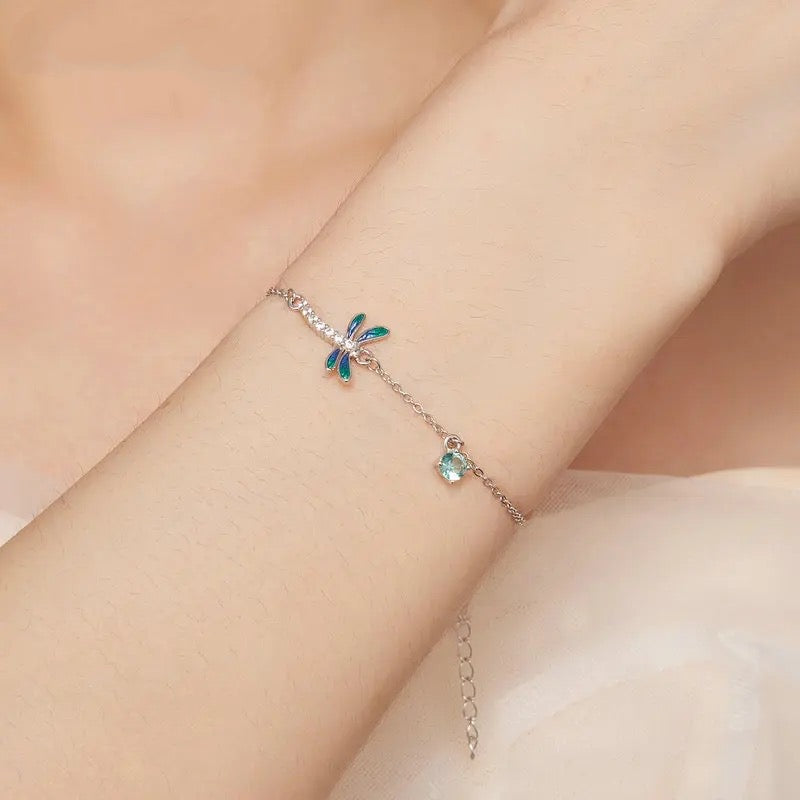 SHE JOY Green and Blue Enamel Dragonfly Bracelet