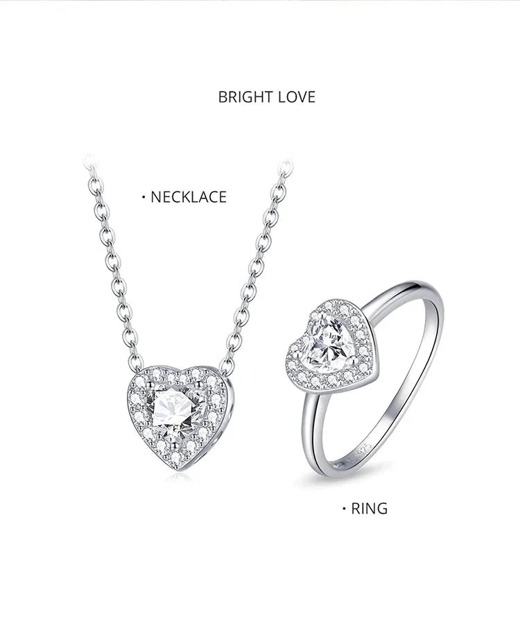 SHE JOY Heart Stone Necklace and Ring Bright Love