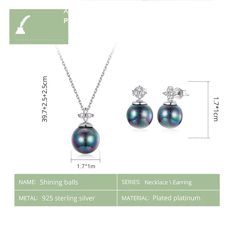 SHE JOY Elegant Black Pearl Earrings Necklace