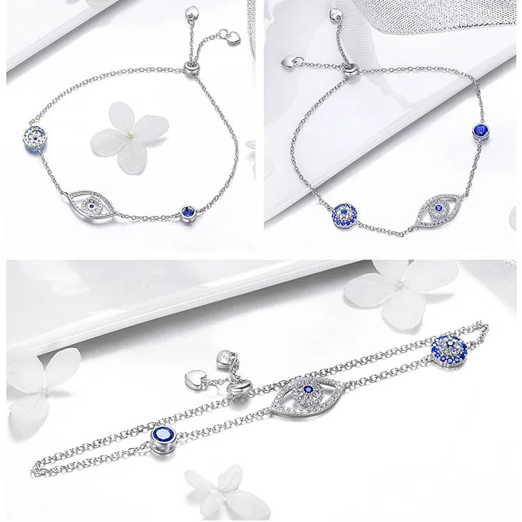 SHE JOY Blue Zircon Evil Eyes Bracelet Guardian Eye Chain