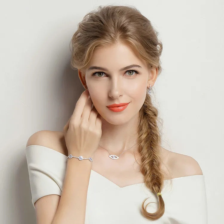 SHE JOY Blue Evil Eyes , Zircon Crystal Bracelet