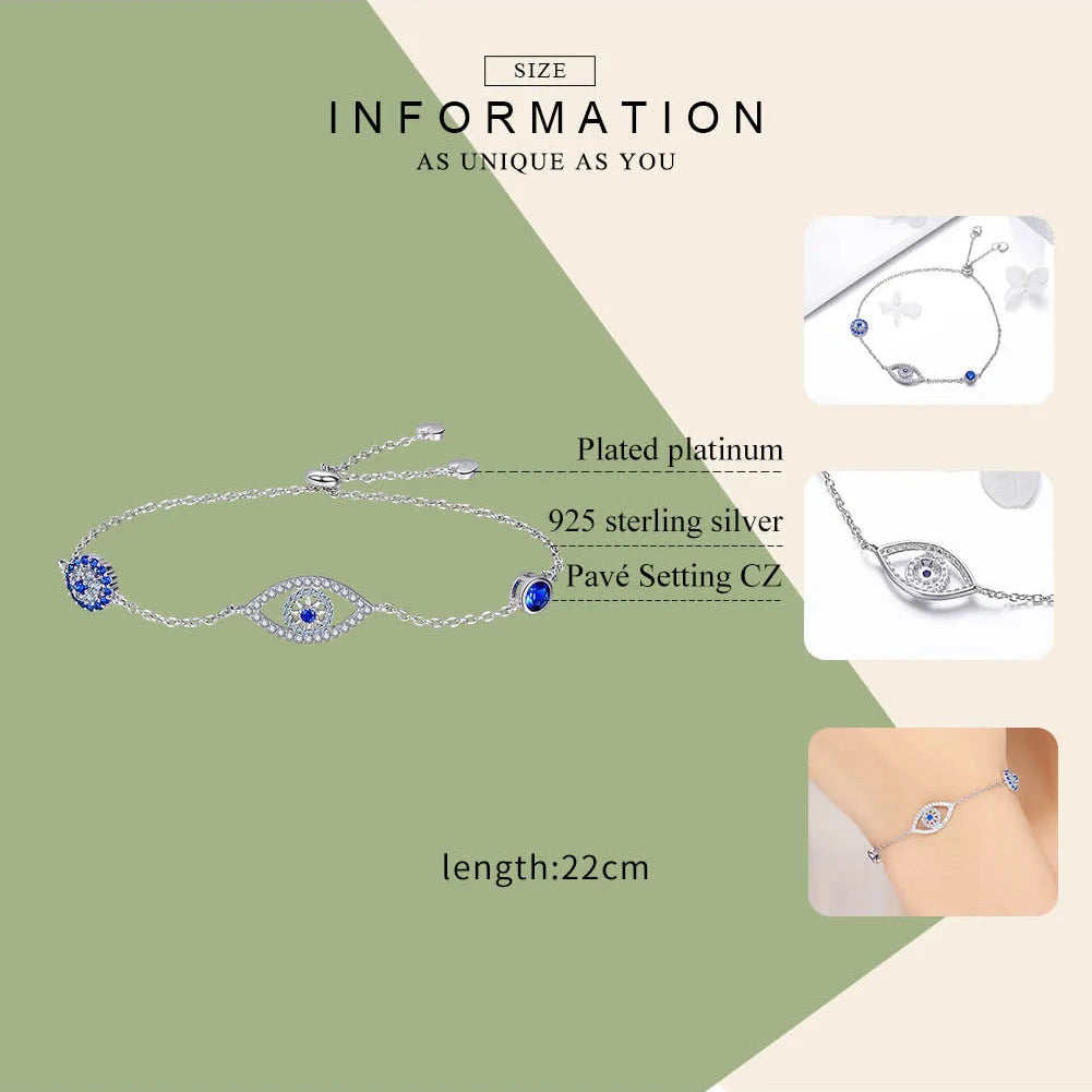 SHE JOY Blue Zircon Evil Eyes Bracelet Guardian Eye Chain
