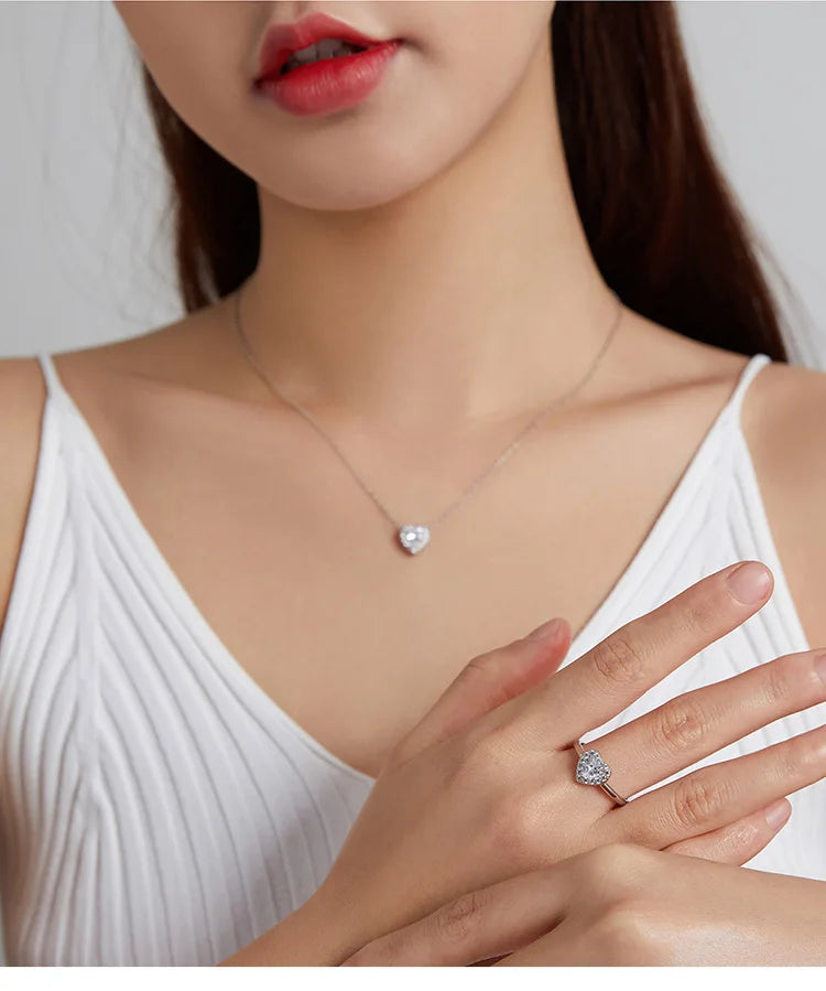 SHE JOY Heart Stone Necklace and Ring Bright Love