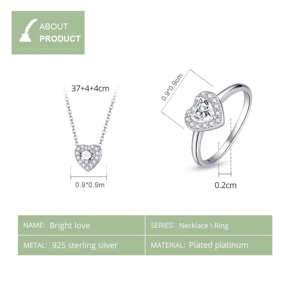 SHE JOY Heart Stone Necklace and Ring Bright Love