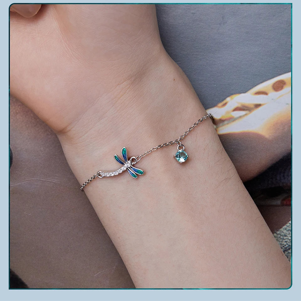 SHE JOY Green and Blue Enamel Dragonfly Bracelet