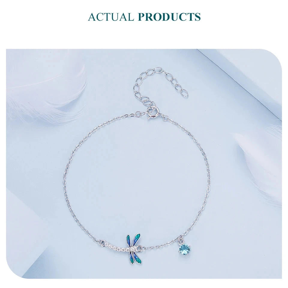SHE JOY Green and Blue Enamel Dragonfly Bracelet