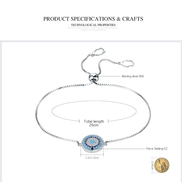 SHE JOY Blue Round Evil Eye Chain Link Bracelet