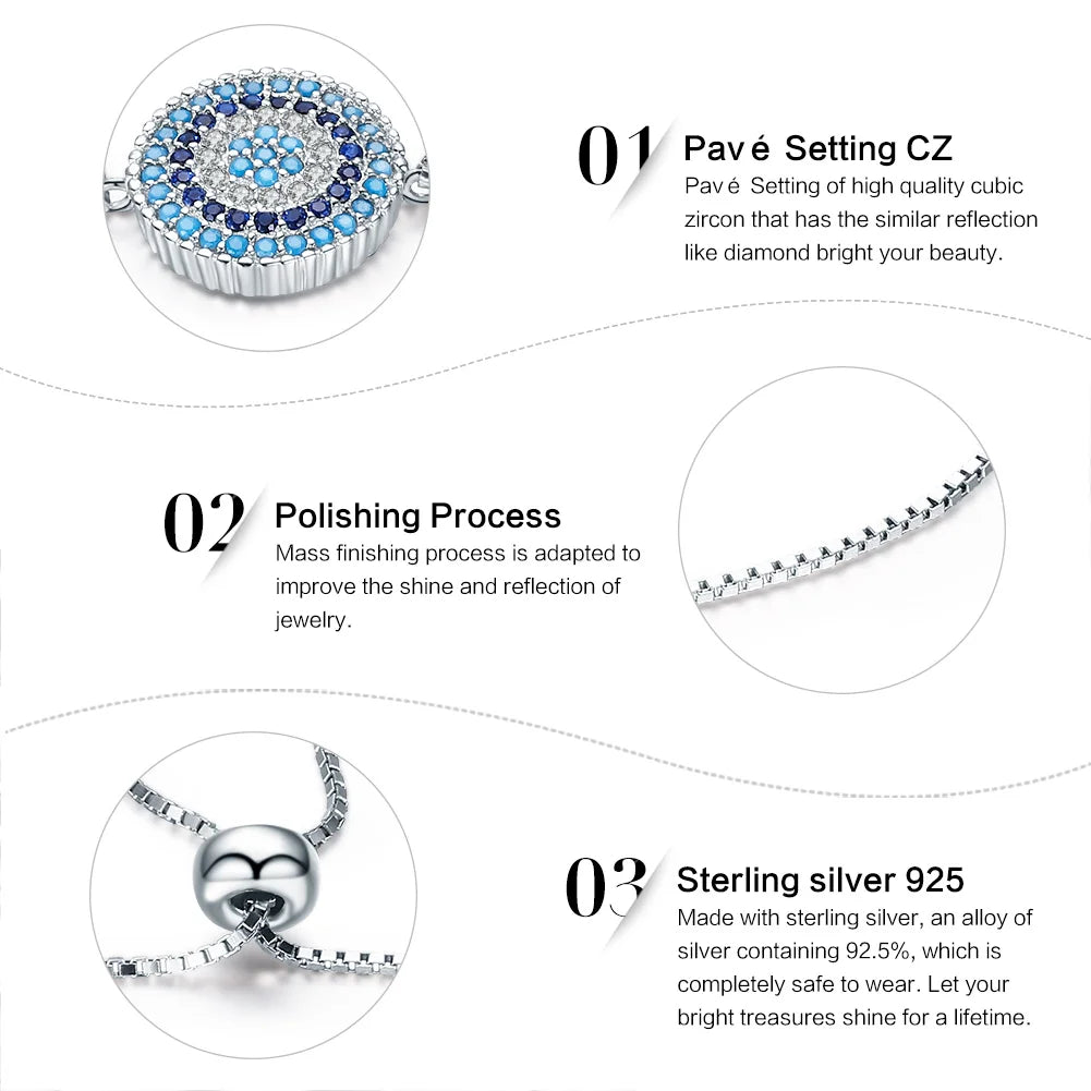 SHE JOY Blue Round Evil Eye Chain Link Bracelet
