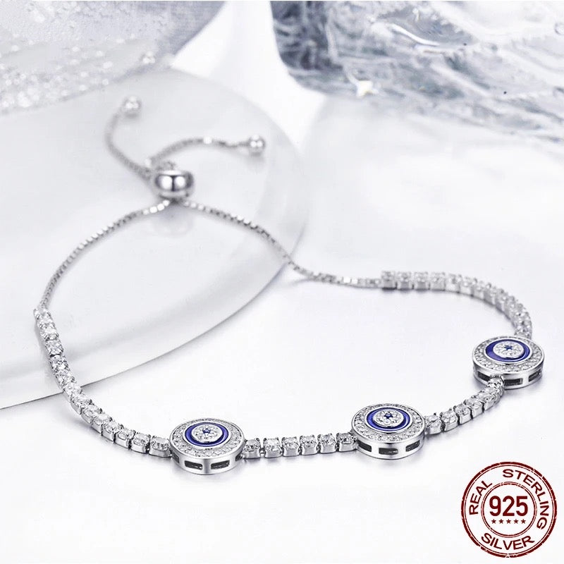 SHE JOY  Blue Evil Eyes , Zircon Crystal Bracelet