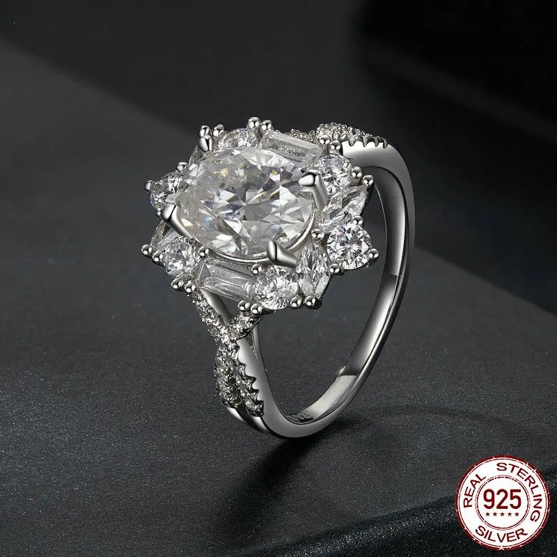 SHE JOY  Flower Ring 925 Sterling Silver Trendy - zircon