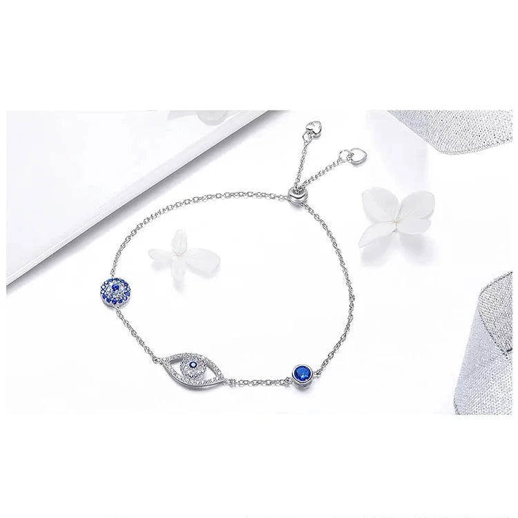 SHE JOY Blue Zircon Evil Eyes Bracelet Guardian Eye Chain