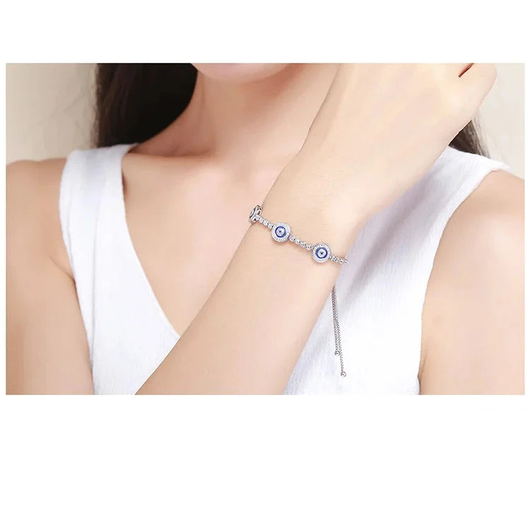 SHE JOY  Blue Evil Eyes , Zircon Crystal Bracelet