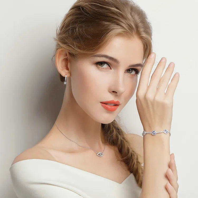 SHE JOY  Blue Evil Eyes , Zircon Crystal Bracelet