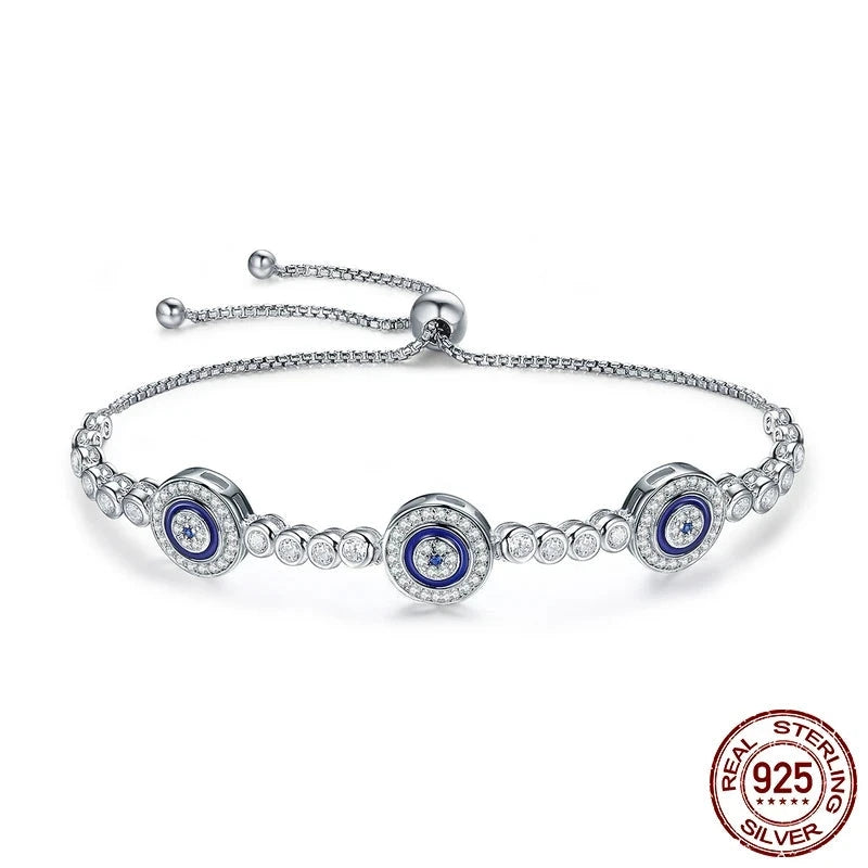 SHE JOY  Blue Evil Eyes , Zircon Crystal Bracelet