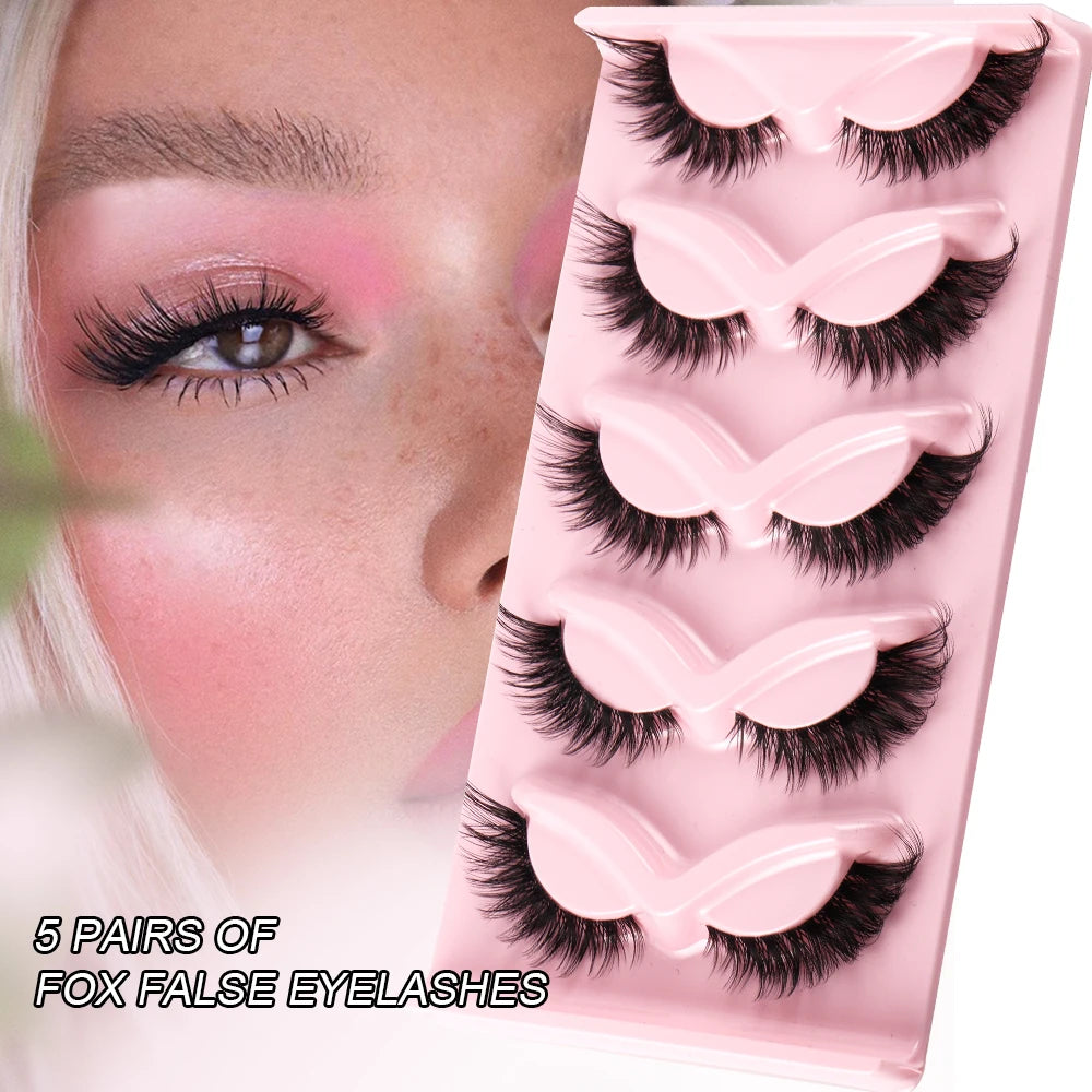 5 Pairs Cat Eye Lashes Faux Mink Eyelashes Natural