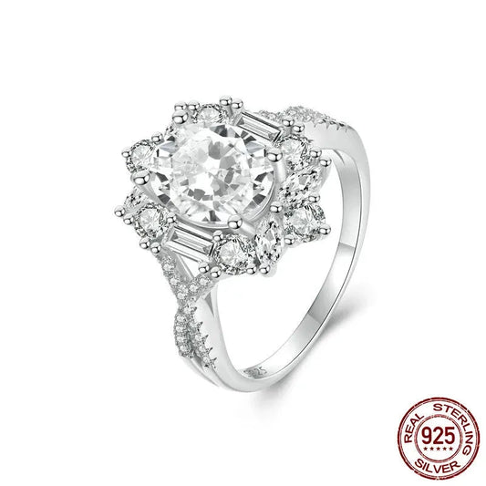 SHE JOY  Flower Ring 925 Sterling Silver Trendy - zircon