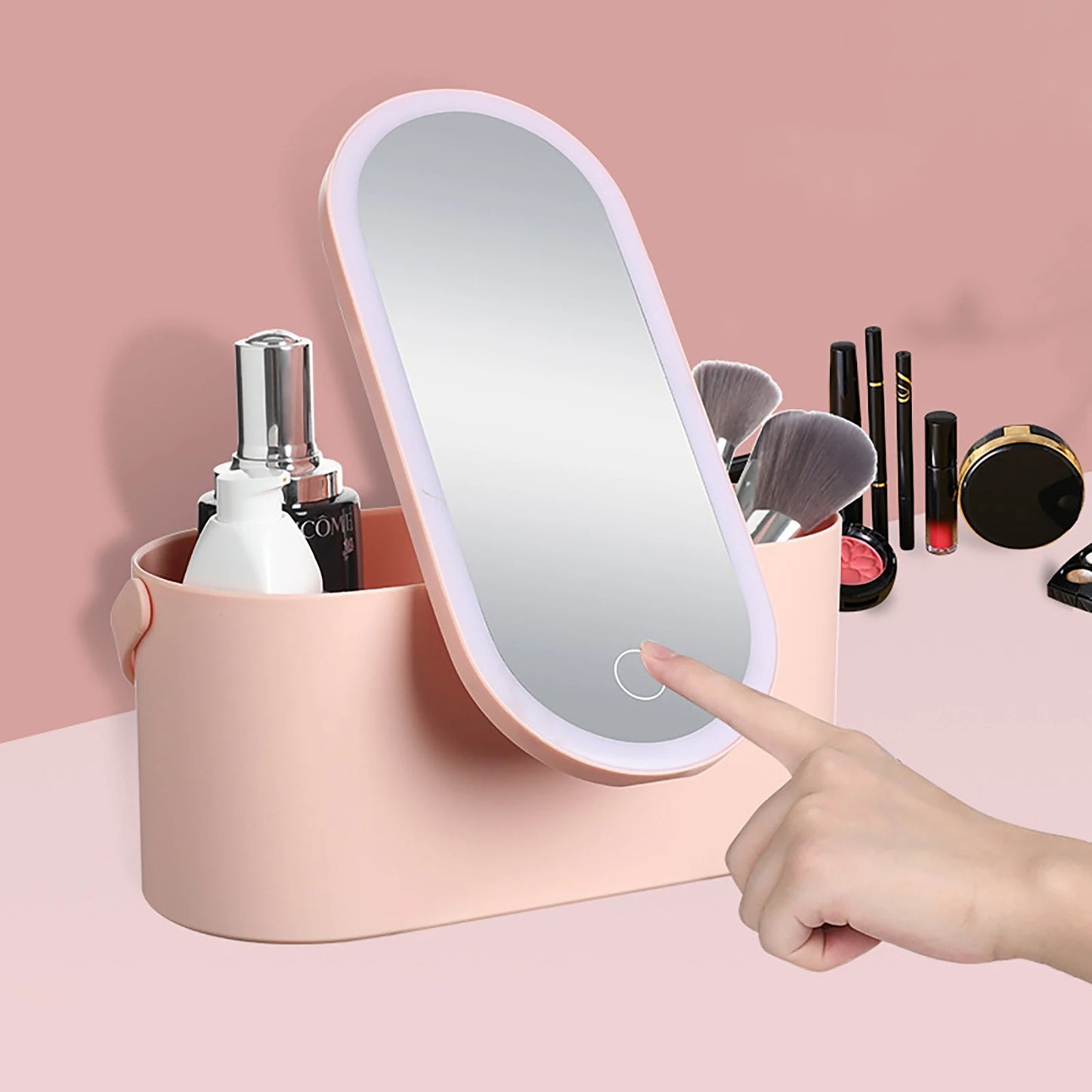 Makeup Organizer Box with LED Light Mirror